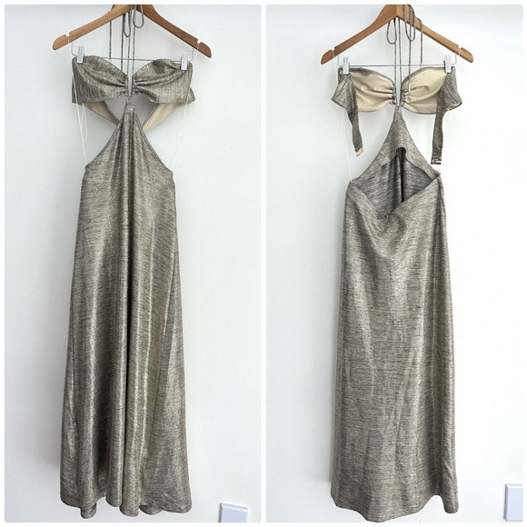 NEW Significant Other Maxi Dress Womens 10 Cut Out Halter Metallic Gown Chloe - Picture 3 of 10